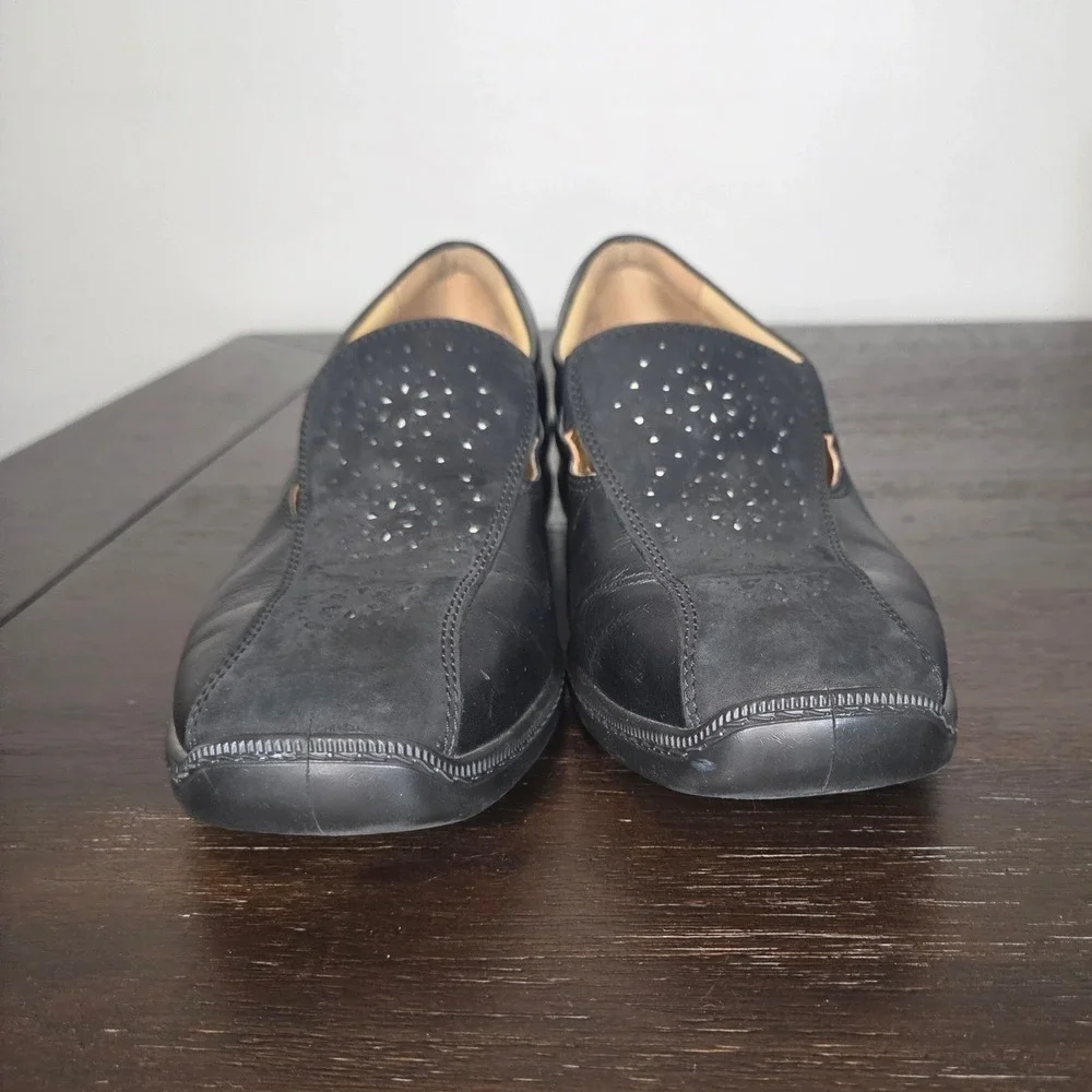 Hotter Black Leather Loafers Womens 10 EU 42 Comfort Walking Slip On Shoes